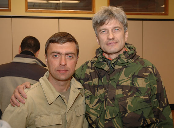 [Teachers Major Konstantin Komarov and Edgars Cakuls in 2009.]