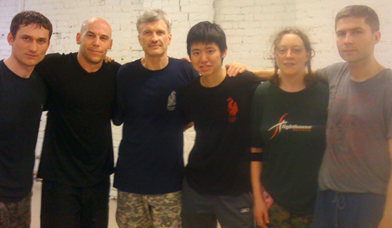 [Systema classmates in 2011, from left, Val, Steve, our instructor Edgars, Kojiro, me, and another Russian fellow whose name escapes me.]